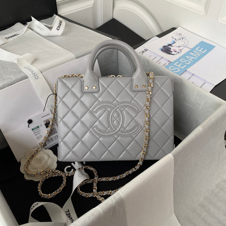 Chanel Vanity Case Bag In Light Grey Calfskin
