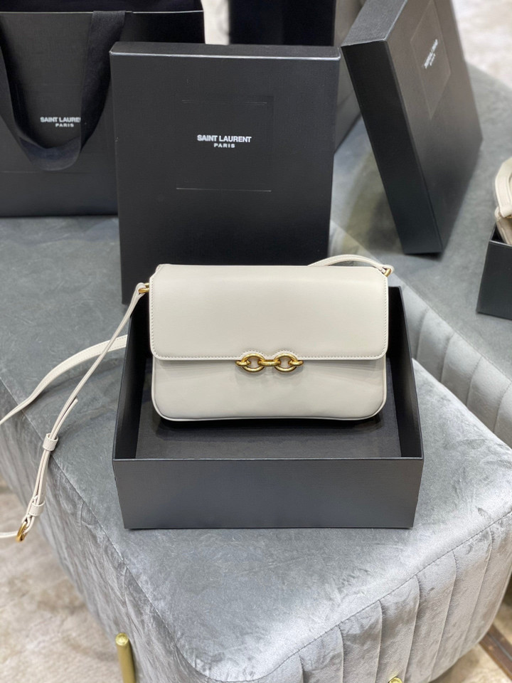 Saint Laurent Le Maillon Satchel Bag Smooth Leather In White