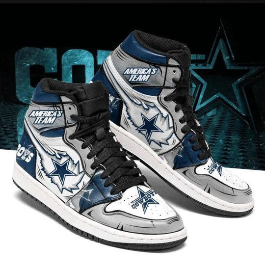 Dallas Football Team Air Jordan 1 Shoes Sneakers In Blue And Gray