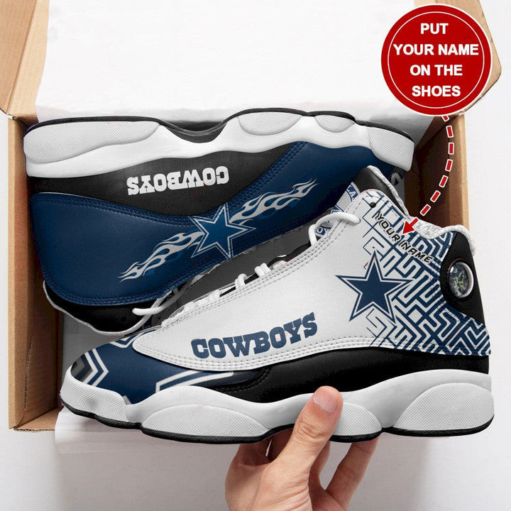 Custom Name Dallas Football Team In Blue And White Air Jordan 13 Shoes Sneakers