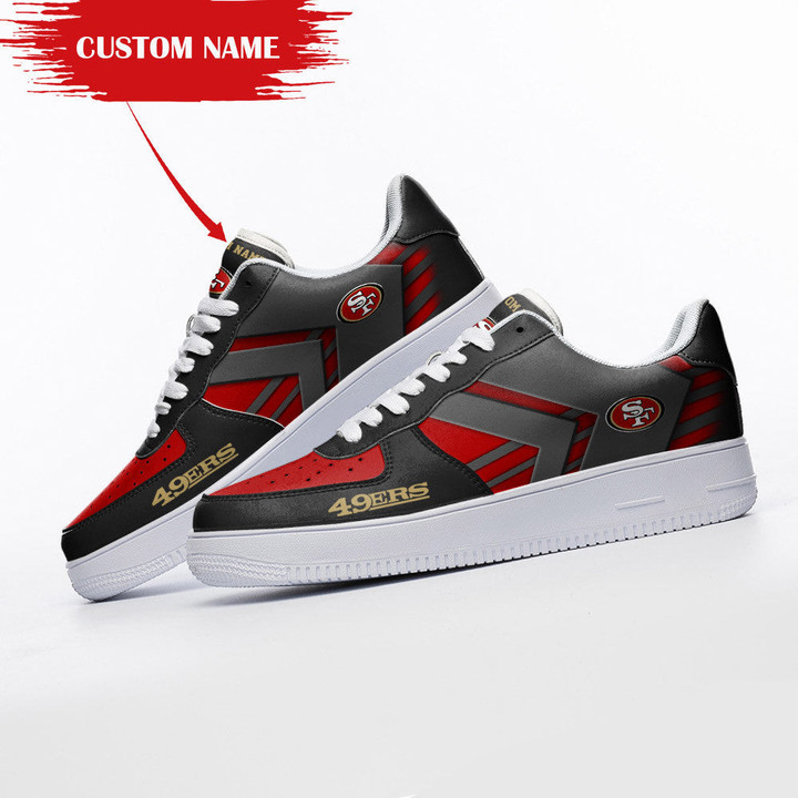49er Logo Pattern Custom Name Air Force 1 Printed Sneaker Shoes In Red Black