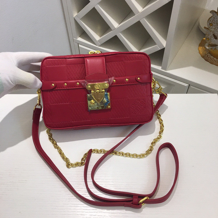 Louis Vuitton Troca PM Handbag Damier Quilt Sheepskin In Red