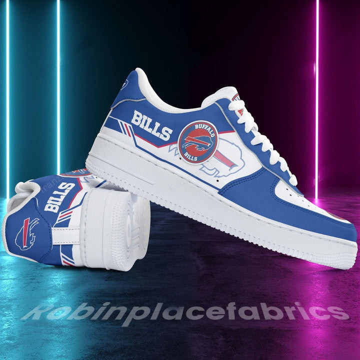 Buff. Bill Logo Pattern Blue White Air Force 1 Printed Shoes Sneakers