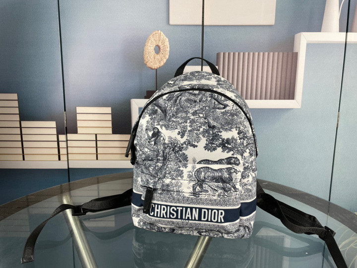 Christian Dior Travel Backpack Toile De Jouy Reverse Technical Fabric In Blue