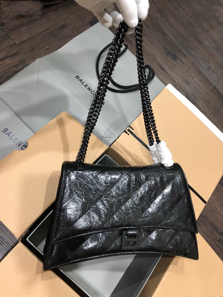 Balenciaga Crush Large Chain Shoulder Bag In Black Leather