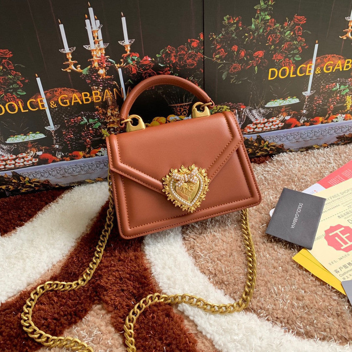 Dolce & Gabbana Devotion Mini Top-Handle Bag Cowhide In Brown