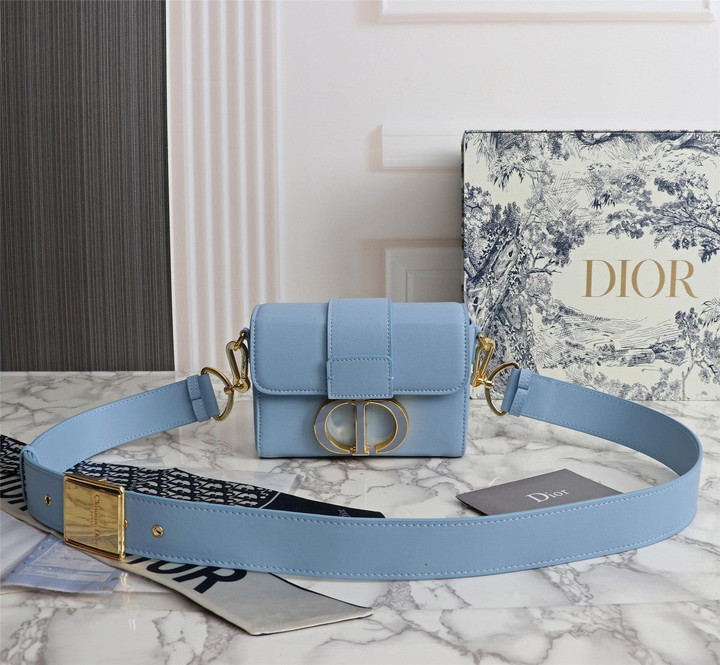 Christian Dior 30 Montaigne Mini Box Bag Leather In Light Blue