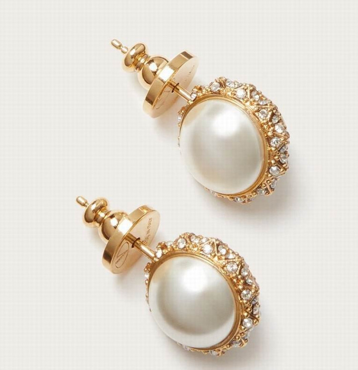 Valentino Metal Earrings With White Resin Pearls And Crystals
