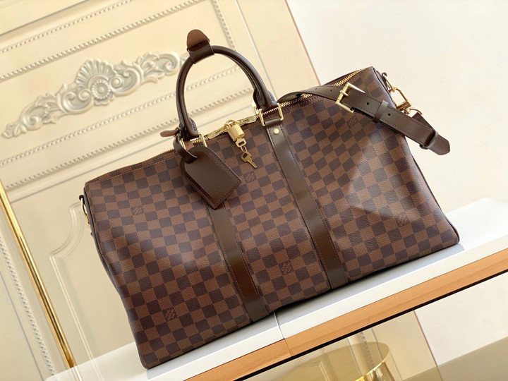Louis Vuitton Keepall Bandoulière 45 Bag In Brown Damier Canvas And Leather