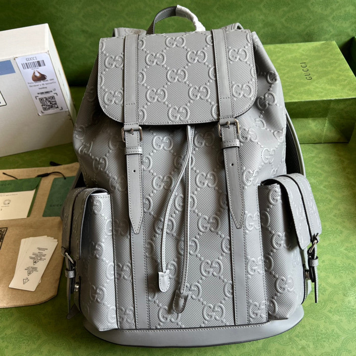 Gucci GG Embossed Backpack In Grey