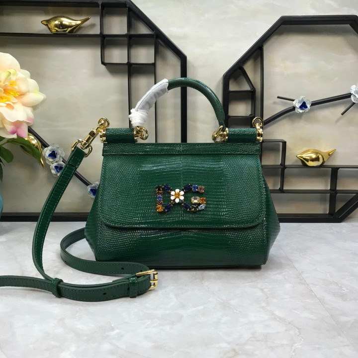 Dolce & Gabbana Mini Sicily Bag Iguana Embossed Cowhide In Green