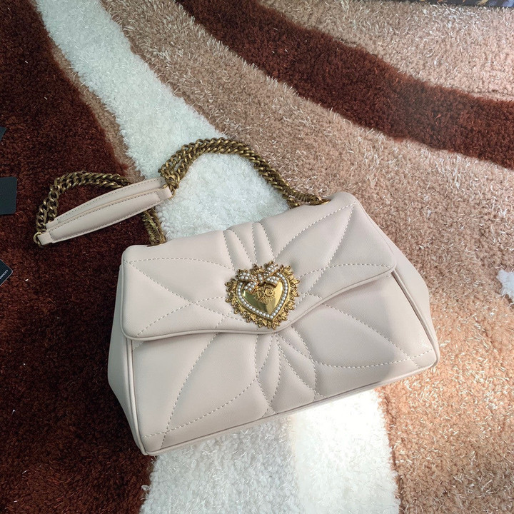 Dolce & Gabbana Devotion Chain Flap Bag Nappa Leather In Blanc Vintage
