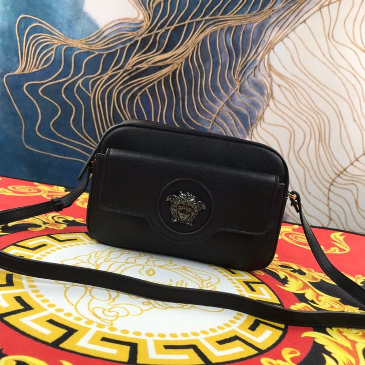 Versace La Medusa Camera Bag Leather In Black