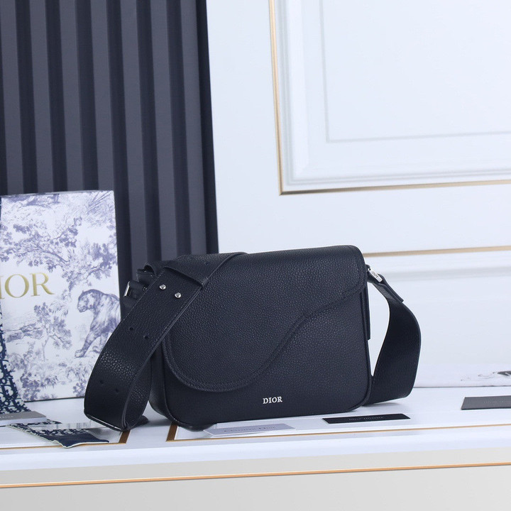 Dior Mini Saddle Messenger Bag In Black Grained Calfskin