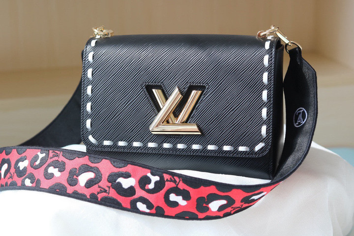 Louis Vuitton Twist MM Bag With Leopard Strap And Black Calfskin