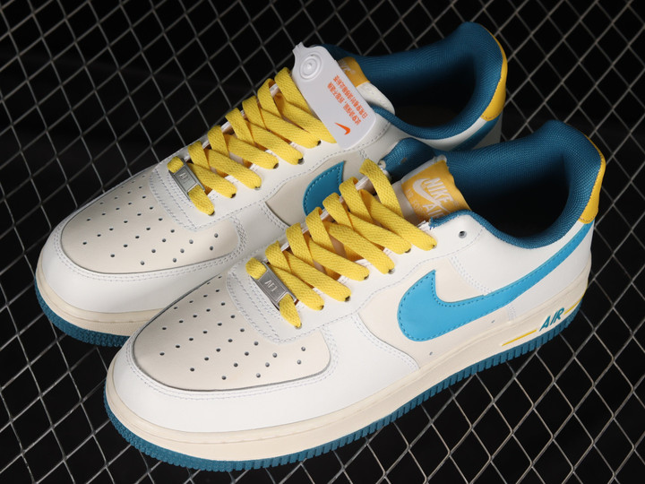 Nike Air Force 1 07 Low White Blue Yellow Shoes Sneakers