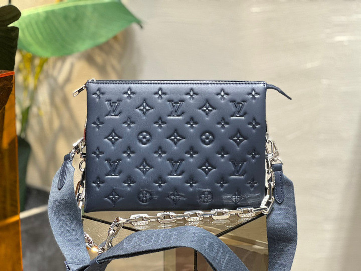 Louis Vuitton Coussin PM Handbag Embossed Puffed Sheepskin In Navy