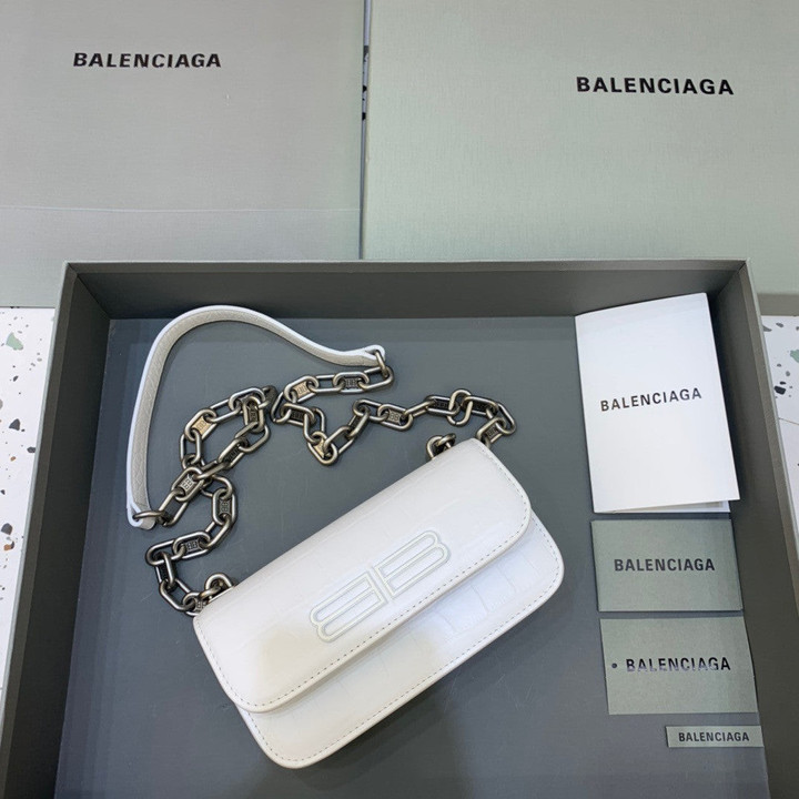 Balenciaga Gossip XS Bag With Chain Crocodile Leather In White