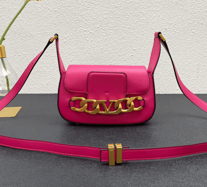Valentino Garavani VLogo Chain Small Shoulder Bag Calfskin In Pink