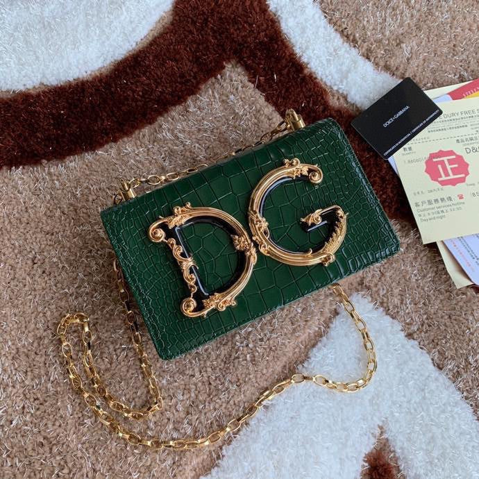 Dolce & Gabbana DG Girls Shoulder Bag Crocodile Leather In Green
