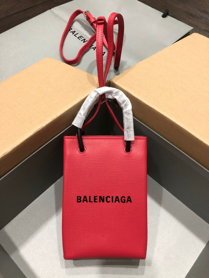 Balenciaga Shopping Mini Phone Holder Bag Cowhide In Red