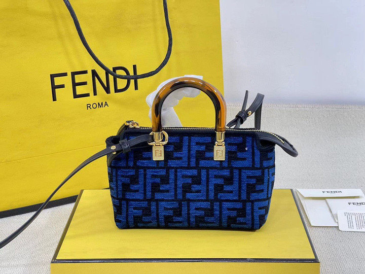 Fendi By The Way Mini Top-Handle Bag Tapestry Fabric In Navy