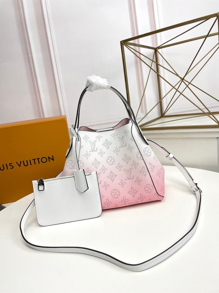 Louis Vuitton Hina PM Bucket Bag Perforated Calfskin In Gradient Pink/ White