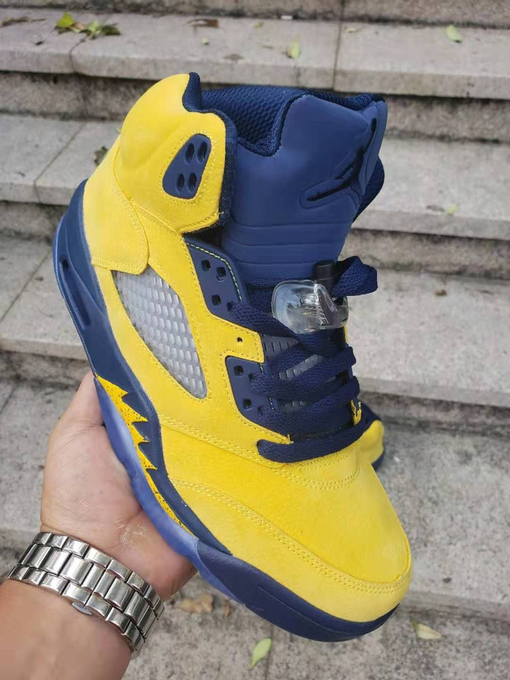Nike Air Jordan 5 Yellow Deep Blue Sneakers Shoes