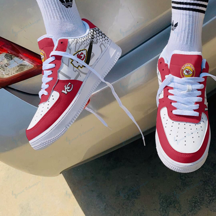 KC. Chief Logo Pattern Red White Air Force 1 Printed Sneaker Shoes