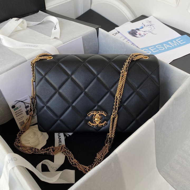 Chanel Medium Flap Bag Twist Chain Leather In Black