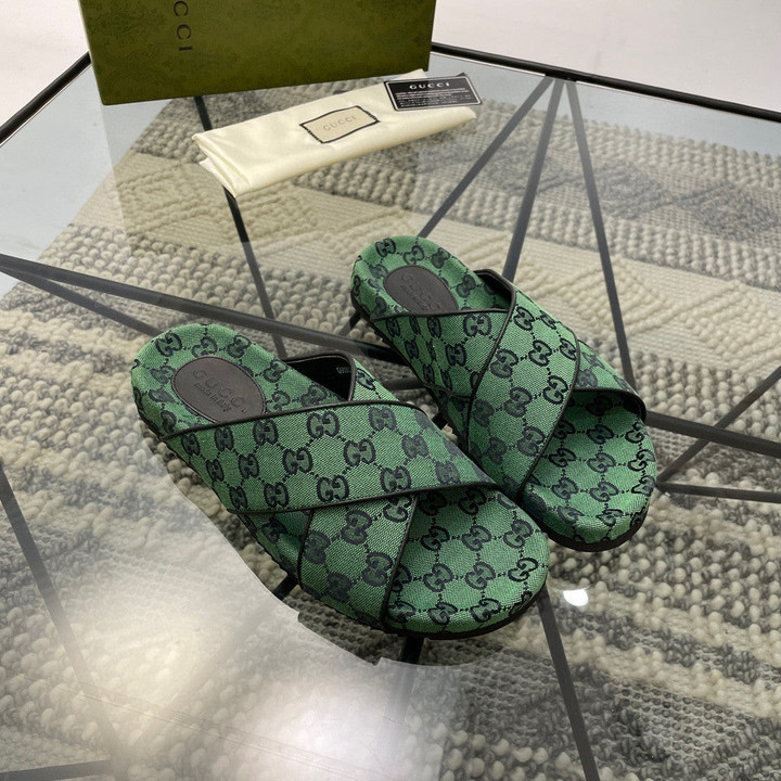 Gucci GG Motif Double Strap Slide Sandal In Green, Men