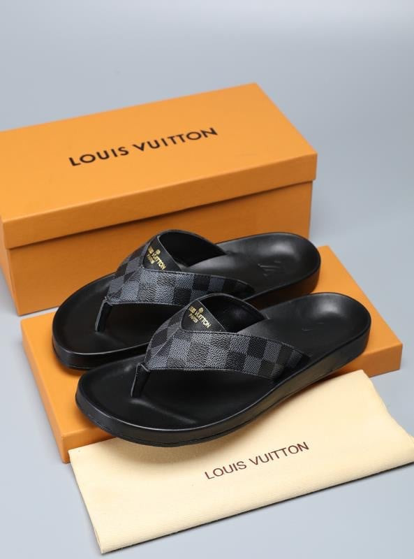 Louis Vuitton Black Damier Graphite Mirabeau Thong Slide, Men