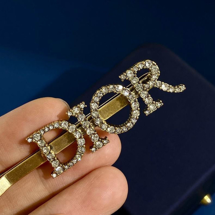 Dior Revolution Hair Pin Barrette Crystals Gold Metal