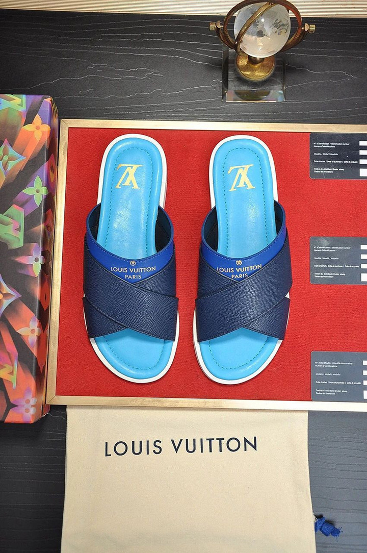 Louis Vuitton Foch Mule Slides In Light Blue And Navy