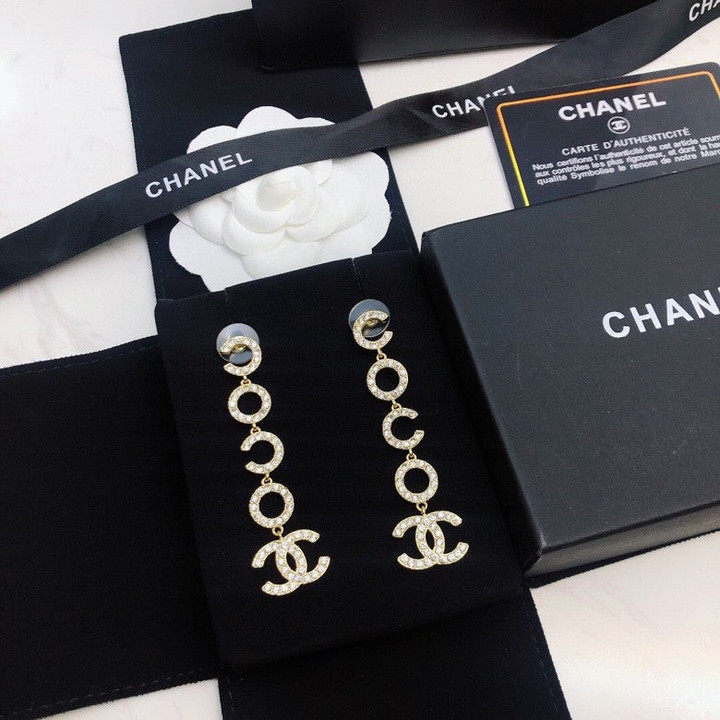 Chanel COCO Letter Long Drop Earrings With Pearls