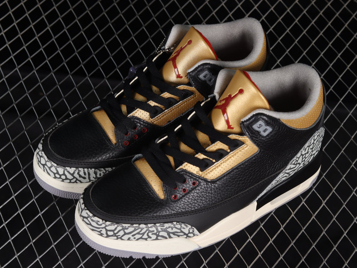 Nike Air Jordan 3 Retro Black Cement Gold Shoes Sneakers