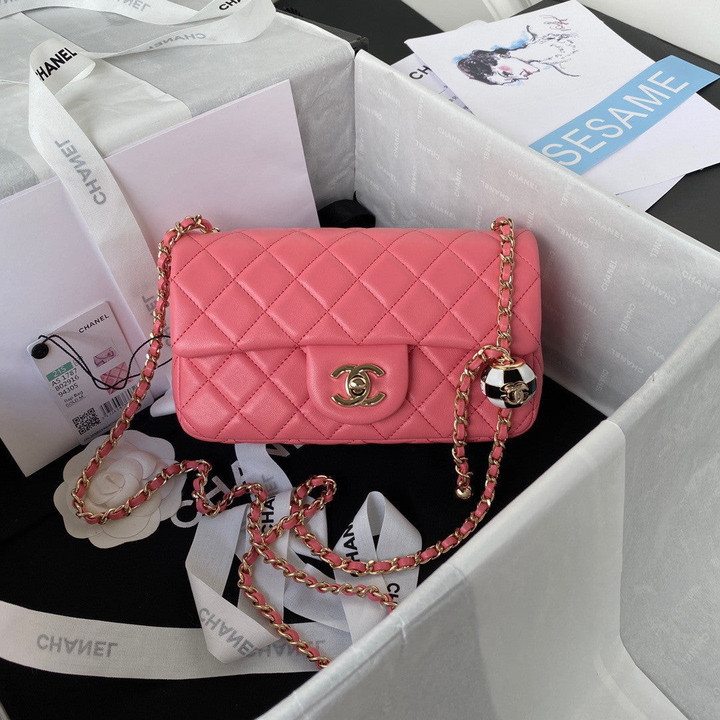 Chanel Football Style Ball Small Flap Bag Leather In Pink