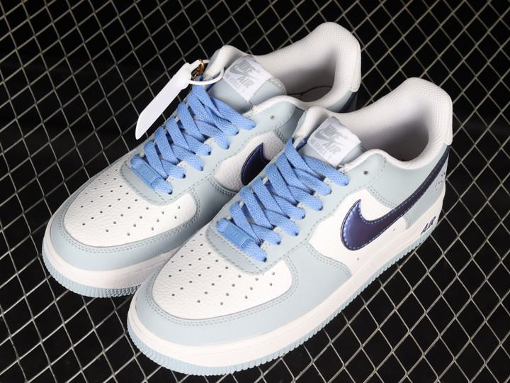 Nike Air Force 1 07 Low White Grey Bright Blue Shoes Sneakers