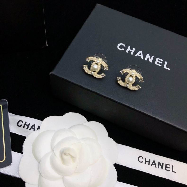 Chanel Pearl Shiny Iconic Logo Pattern Earrings