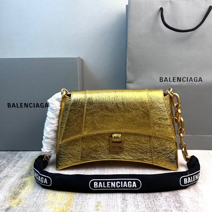 Balenciaga Downtown Small Chain-Handle Bag Grained Leather In Gold