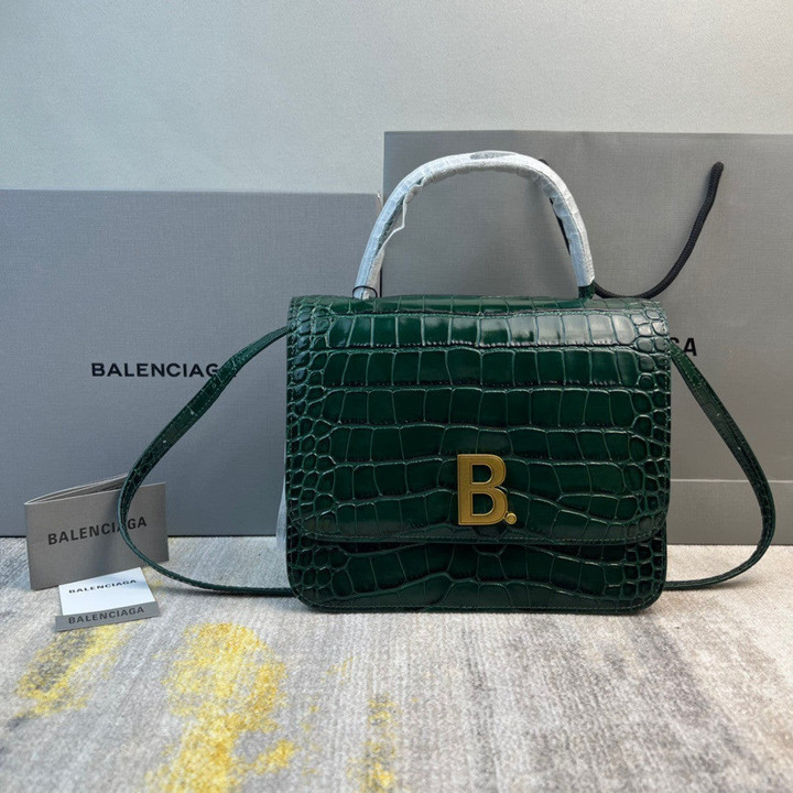 Balenciaga B. Medium Top Handle Bag Crocodile Leather In Dark Green