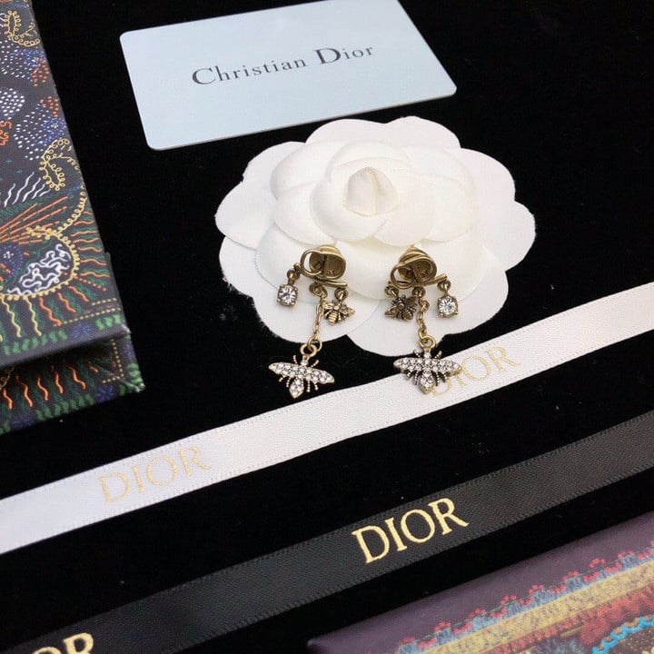 Dior Crystal Bee Earrings In Antique Gold-Finish Metal