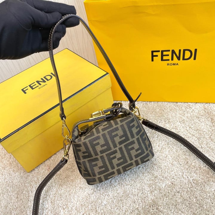 Fendi Zucca Jacquard Mini Vanity Bag Fabric In Brown/ Black