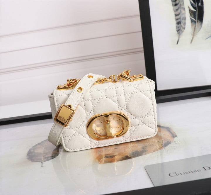Christian Dior Micro Caro Bag Cannage Calfskin In White
