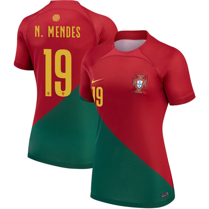 Portugal National Team 2022-23 Qatar World Cup Nuno Mendes #19 Home Women Jersey