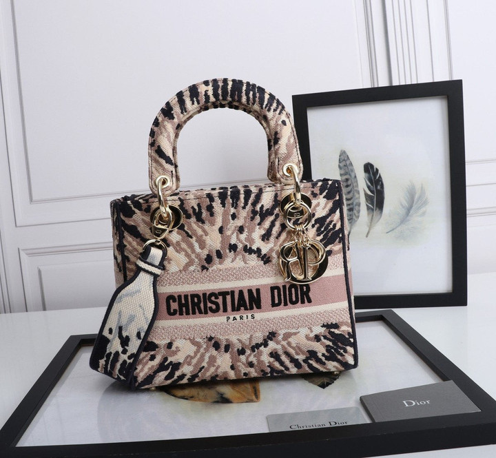 Christian Dior Medium Lady D-Lite Bag In Light Pink Tie Dye Embroidery