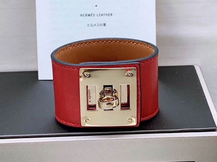 Hermes Kelly Dog Bracelet In Red/ White/ Coffee
