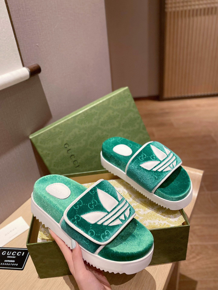 Adidas x Gucci GG Platform Sandal In Green