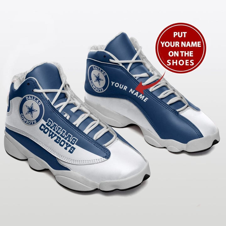 Dallas Football Team Air Custom Name Jordan 13 Shoes Sneakers In White And Blue