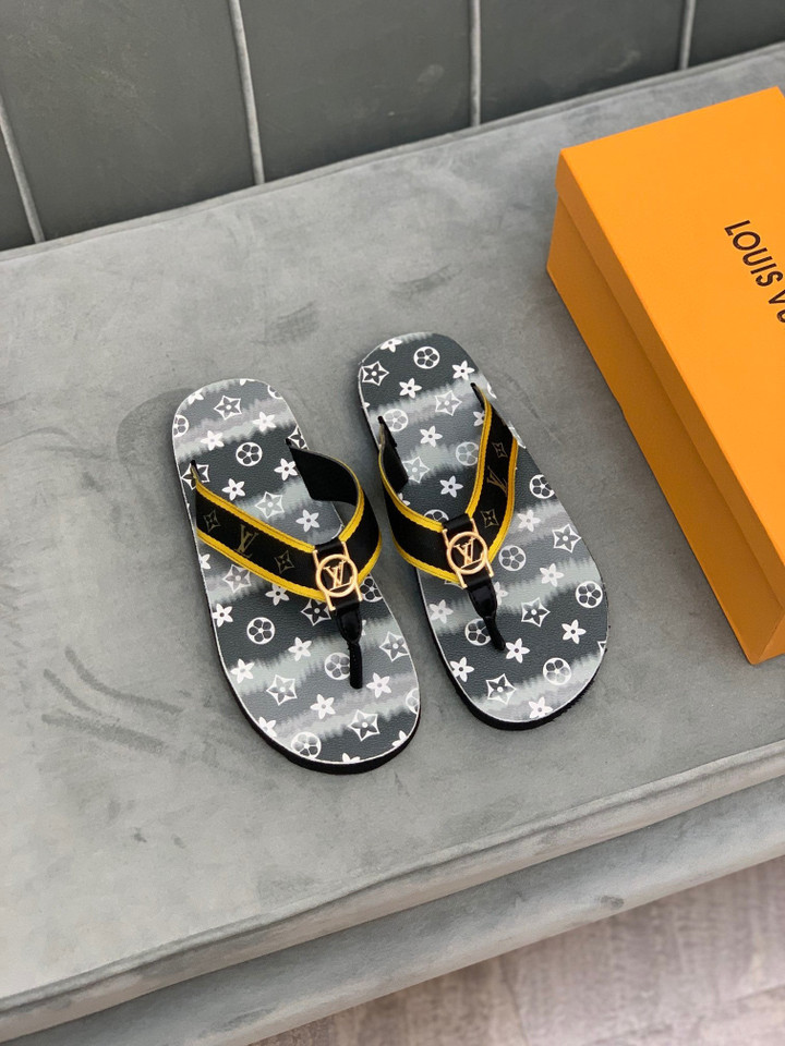 Louis Vuitton Flip Flops Slide In Yellow/Grey, Men